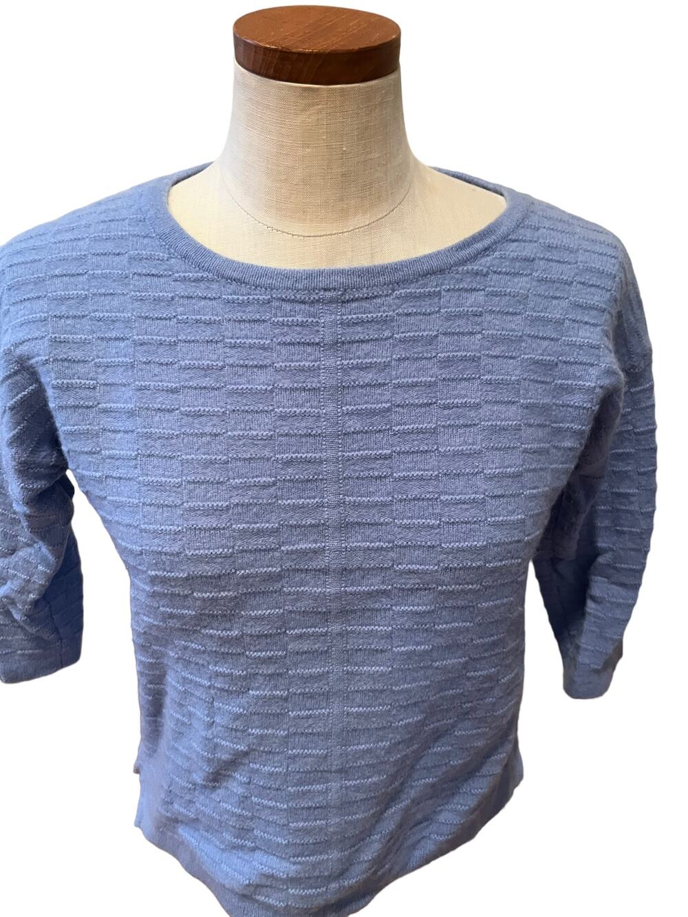 Pure Collection Cashmere Crewneck Sweater Cornflower Blue Cropped Sleeve S